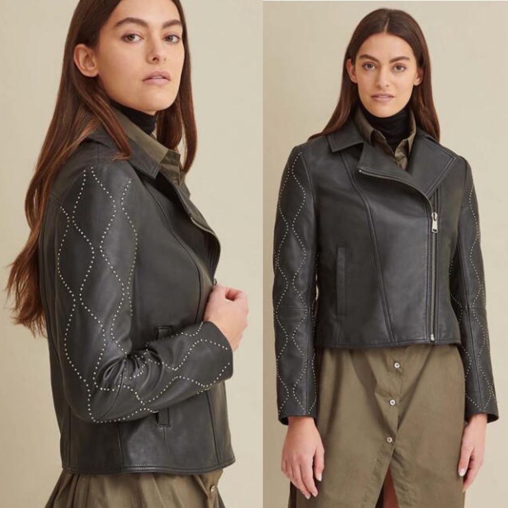 Wilsons Roxy Black Leather Studded Moto Jacket